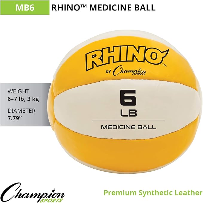 Champion Sports Exercise Medicine Balls, Leather with No-Slip Grip - Weighted Med Ball Set for