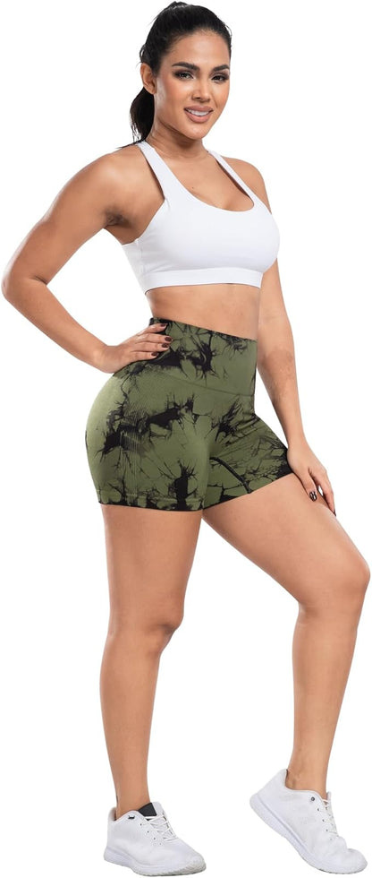 CHRLEISURE Women's 4 Packs Workout Gym Shorts, High Waisted Butt Lifting Scrunch Butt Seamless