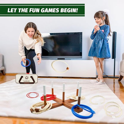 Wooden Ring Toss Game Set, Backyard Beach Camping Game with Toss Rings & Portable Carrying Bag