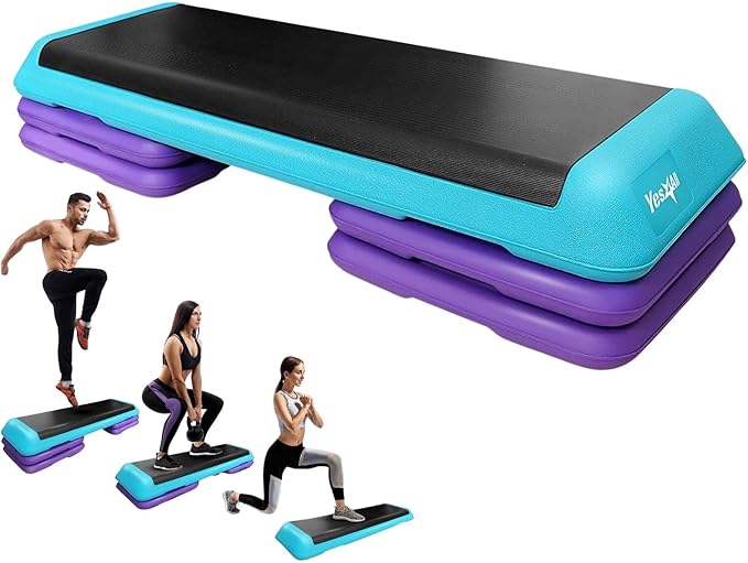 Yes4All Adjustable Workout Aerobic Exercise Step Platform Health Club Size with 4 Adjustable Risers