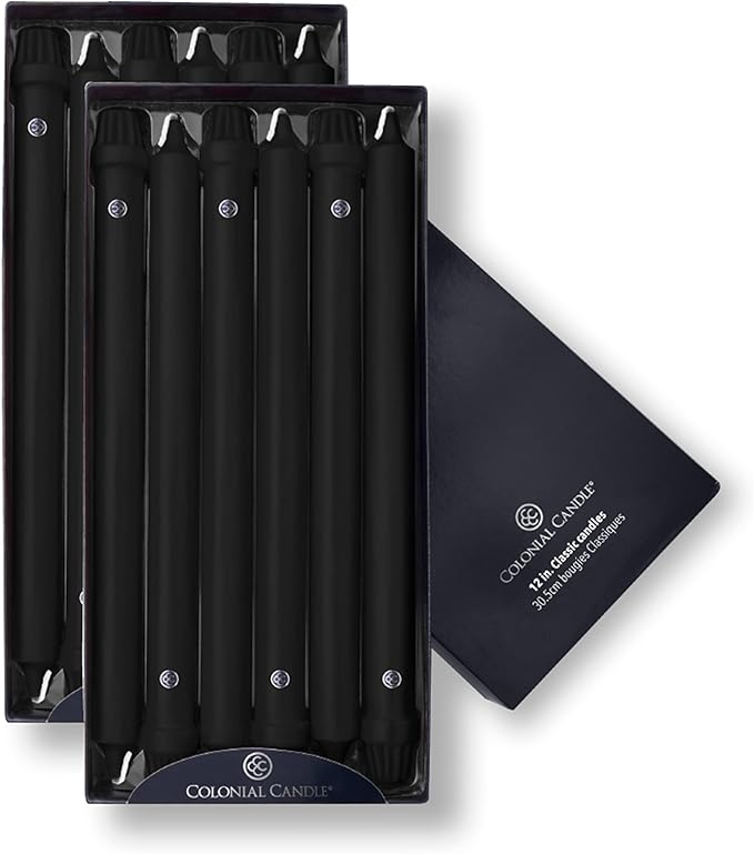 Colonial Candle Unscented Taper Candle, Classic Collection, Black, 12 in, Pack of 12 - Up to 10