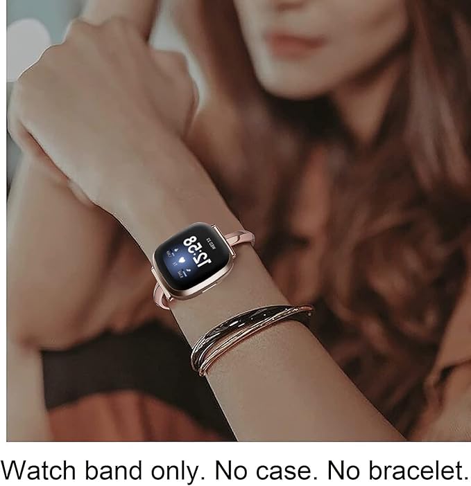 Silm Band Compatible with Fitbit Versa 4/Fitbit Sense 2 Band Cute Women, Bling Jewelry Metal Strap