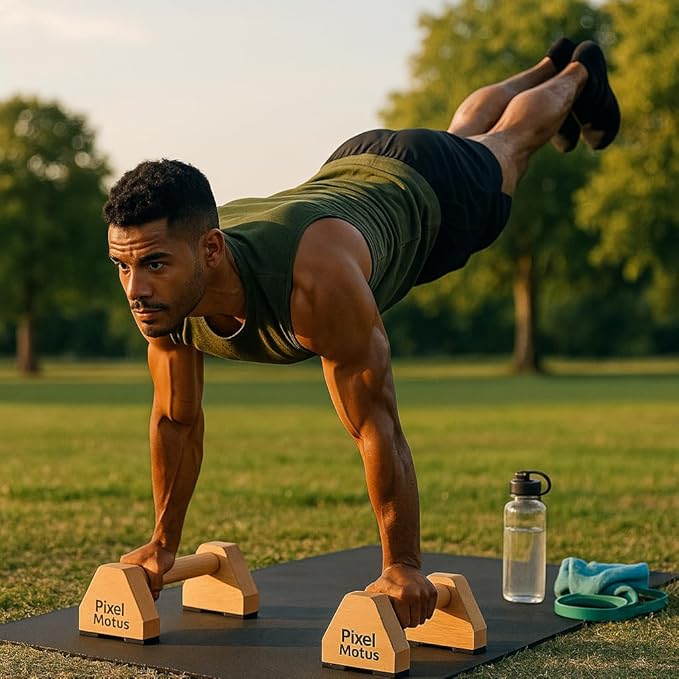 Wooden Parallettes Bars Calisthenics Push Up Bars for Handstand Dips & Balance Training Solid Wood