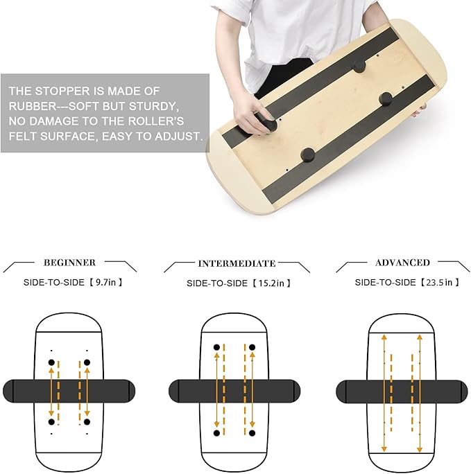 Balance Board Trainer, Wooden Balance Board with Adjustable Stoppers -3 Different Distance