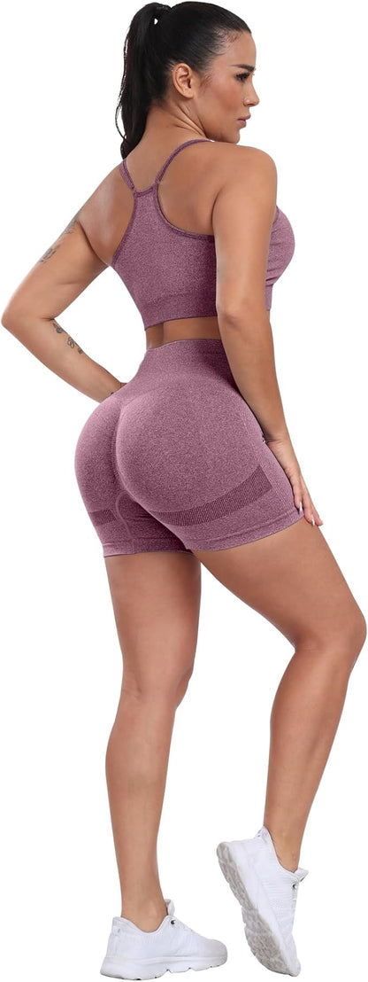 CHRLEISURE Women's 4 Packs Workout Gym Shorts, High Waisted Butt Lifting Scrunch Butt Seamless
