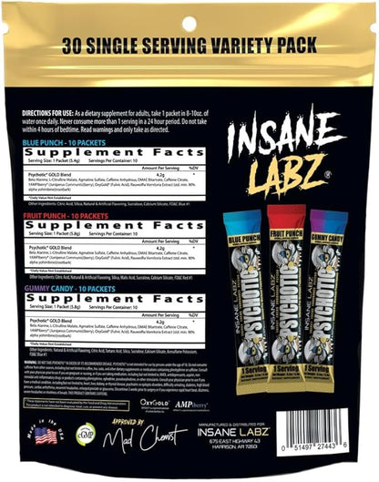 Insane Labz Psychotic Gold, High Stimulant Pre Workout Powder, Extreme Lasting Energy Focus, Pumps