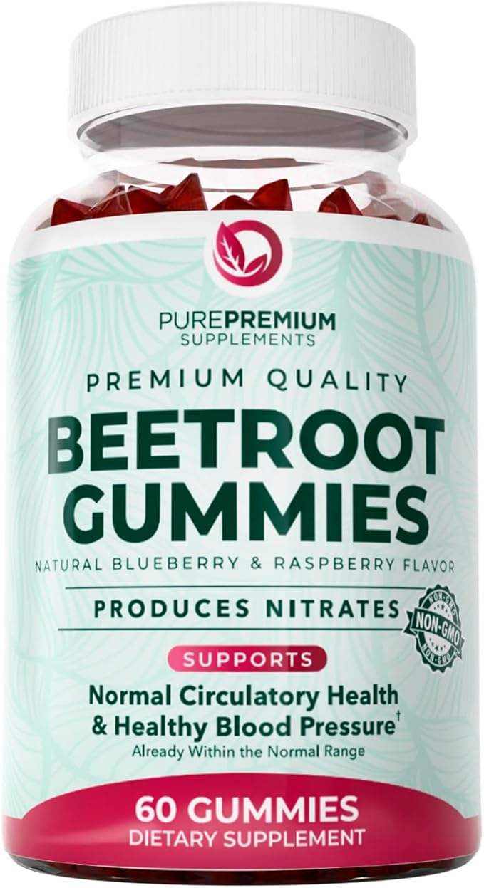 PurePremium Beet Root Gummies - 60 Sugar Free Chews (50:1 Equivalent 1500 mg) - Super Nitric Oxide