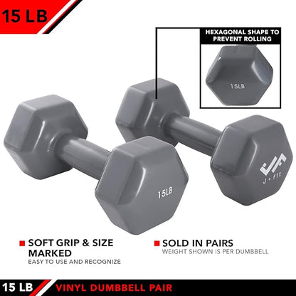JFIT Dumbbell Pairs or Sets – Neoprene & Vinyl Coated Hand Weights for Home Gym, Strength Training