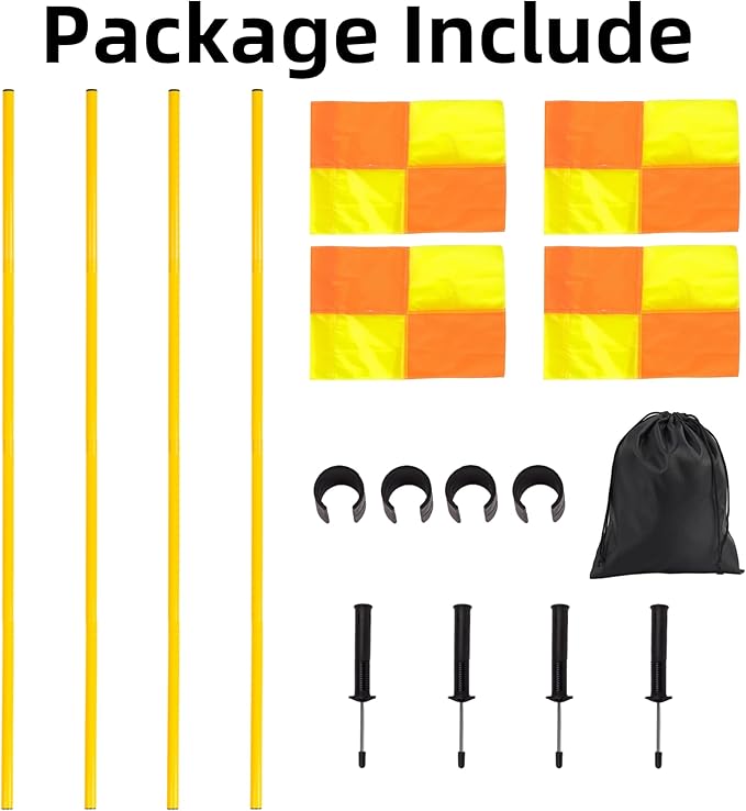 Soccer Corner Flags Set of 4 for Soccer Field, Adjustable Spring Loaded Soccer Flags Agility