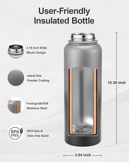 40oz Insulated Water Bottle,Stainless Steel Vacuum Water Bottle, BPA-Free & Leakproof -with