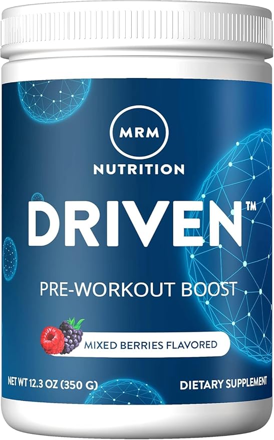MRM Nutrition Driven Pre-Workout Powder | Mixed Berry Flavored | 125mg Caffeine | Pure Ingredients|