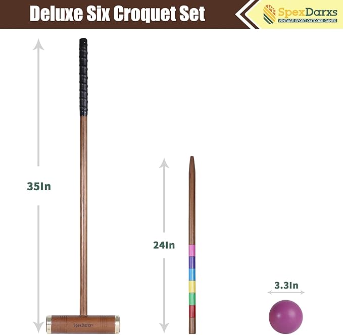 35’’ Six Player Croquet Game, Croquette Set with Premium Wooden Mallets/Colored