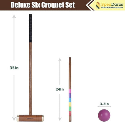 35’’ Six Player Croquet Game, Croquette Set with Premium Wooden Mallets/Colored
