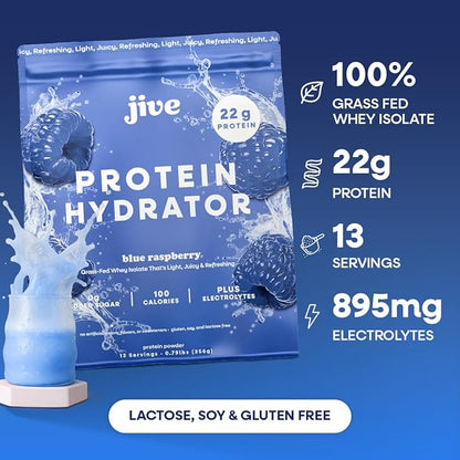 Jive Clear Protein Powder - 22g Grass-Fed Whey Isolate, 13 Servings - Blue Raspberry - 895mg of