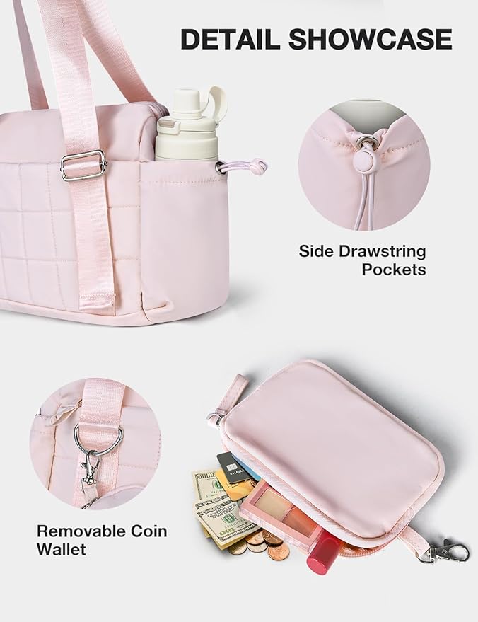 VUUDH Puffy Mini Gym Bag for Women, Carry On Multi-Pocket Water-Resistant Duffel, Lightweight
