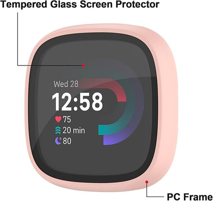 Vancle Case for Fitbit Versa 4 / Fitbit Sense 2, 4-Pack Screen Protector Tempered Glass Full Around