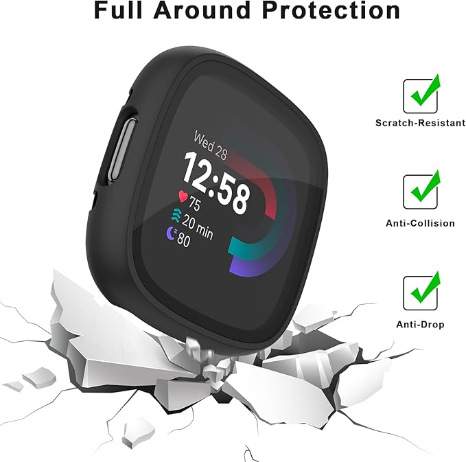 Vancle Case for Fitbit Versa 4 / Fitbit Sense 2, 4-Pack Screen Protector Tempered Glass Full Around