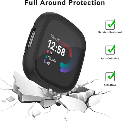 Vancle Case for Fitbit Versa 4 / Fitbit Sense 2, 4-Pack Screen Protector Tempered Glass Full Around