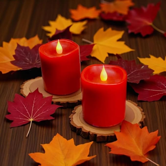 Red Flameless LED Candles 3 inch Diameter Real Wax 2AA Battery Operated 600hr+ Flickering Candles