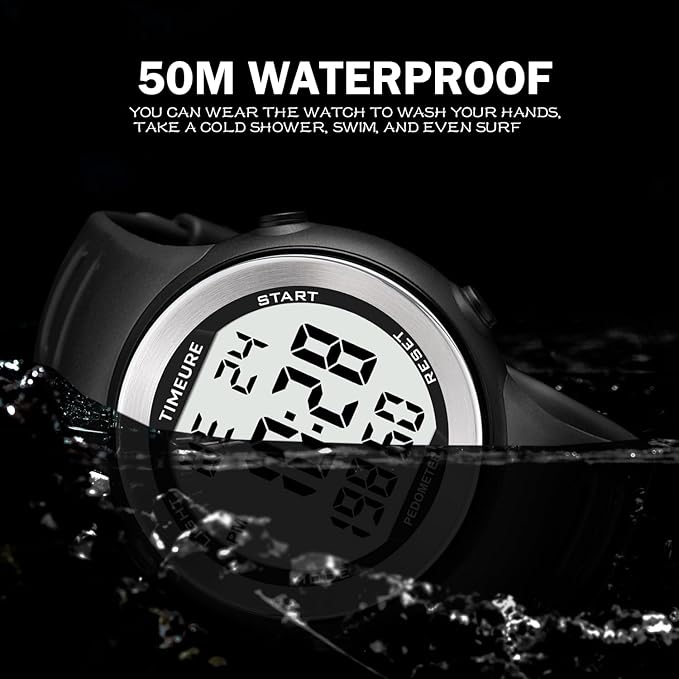 Mens Pedometer Watch for Walking Step Counter Watch No Charging, No App Connection, with EL