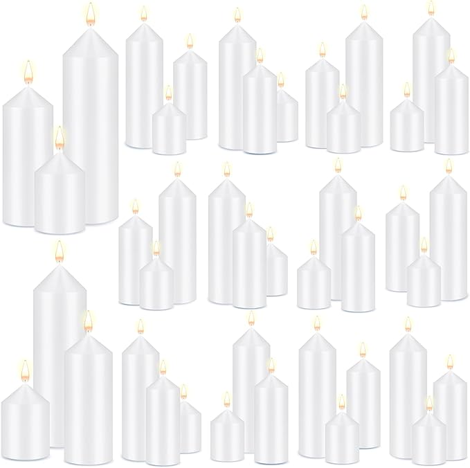 MTLEE Set of 60 White Pillar Candles Bulk 2 x 3, 2 x 5, 2 x 8 in Large Unscented Candle Tall