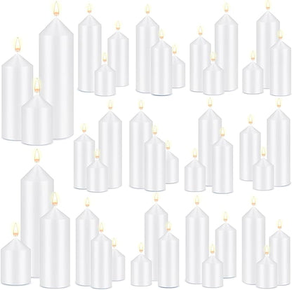 MTLEE Set of 60 White Pillar Candles Bulk 2 x 3, 2 x 5, 2 x 8 in Large Unscented Candle Tall