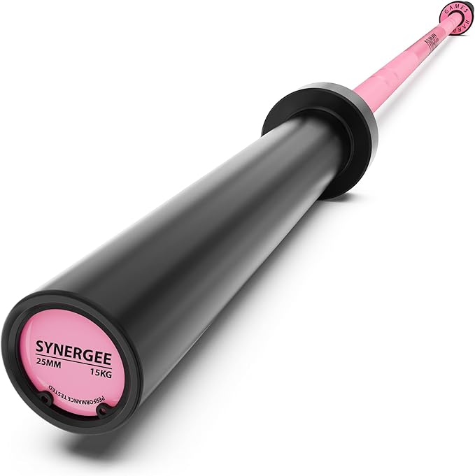 Synergee Games 15kg and 20kg Colored Ceramic Coated Barbells. Rated 1500lbs for Weightlifting and