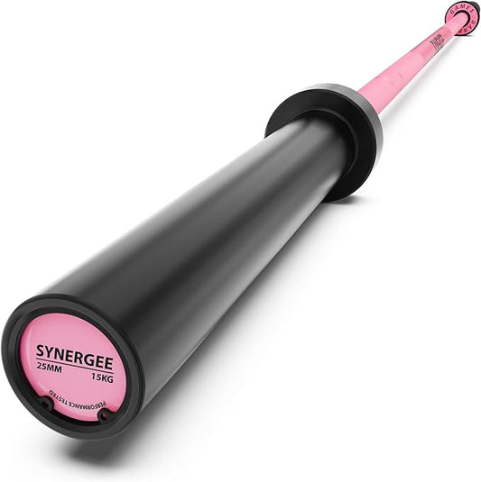 Synergee Games 15kg and 20kg Colored Ceramic Coated Barbells. Rated 1500lbs for Weightlifting and