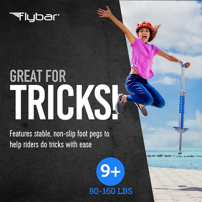 Flybar Master Pogo Stick for Kids Ages 9+, 80–160 lbs – Easy Grip Handles – Active Exercise Toy for