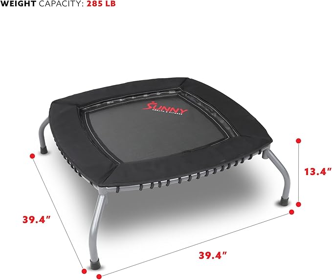 Sunny Health & Fitness Springless Mini Fitness Trampoline ??Premium Adjustable Bungee-Style