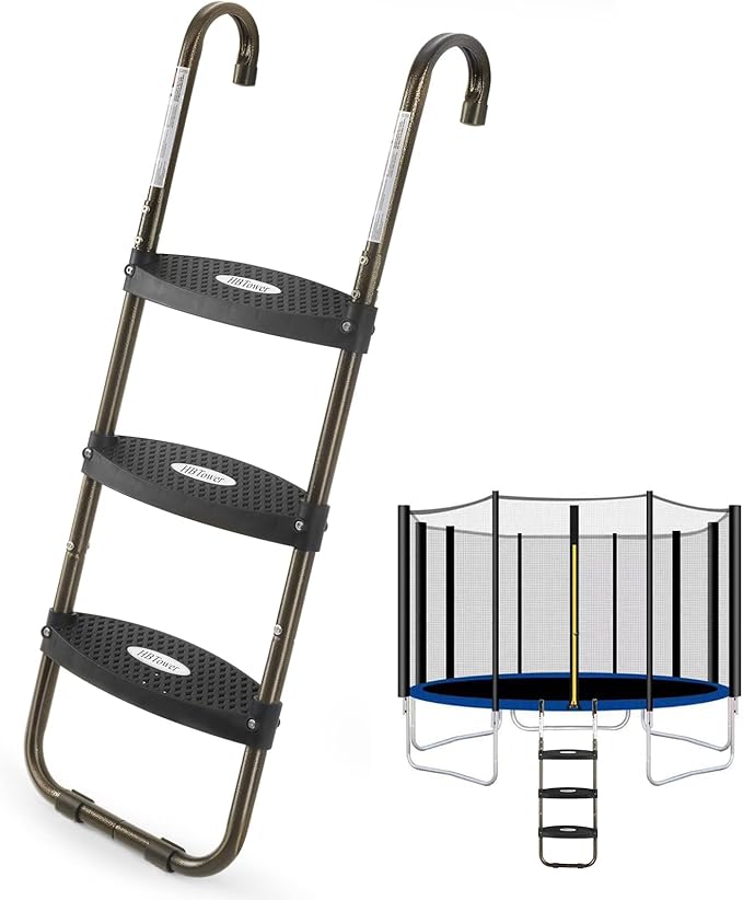 HBTower Trampoline Ladder, 3-Step Trampoline Steps with Horizontal Wide Steps, Skid-Proof Steps