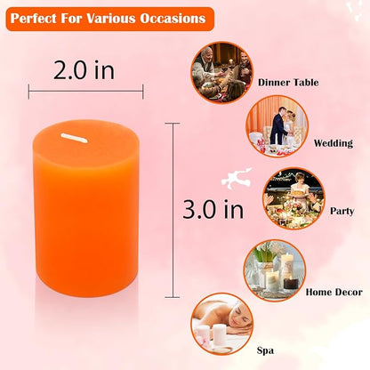 4 Packs Dripless Orange Pillar Candles 2x3 Inch Unscented 24 Hour Fall Harvest Cylinder Candles for