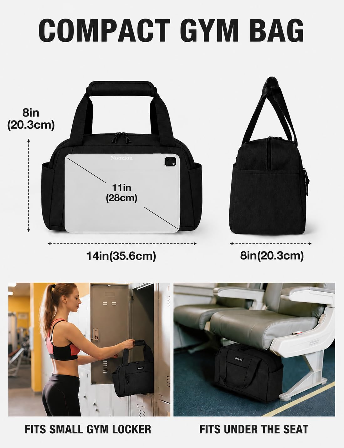 Noozion 14 inch Small Gym Bag for Women & Men, Lightweight Carry On Mini Duffle Bag with Multiple