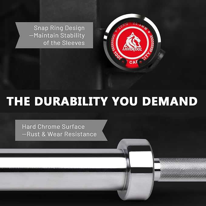 LIONSCOOL 7FT Olympic Barbell for Weightlifting, Power Lifting, 2 Inch Strength Training Bar for