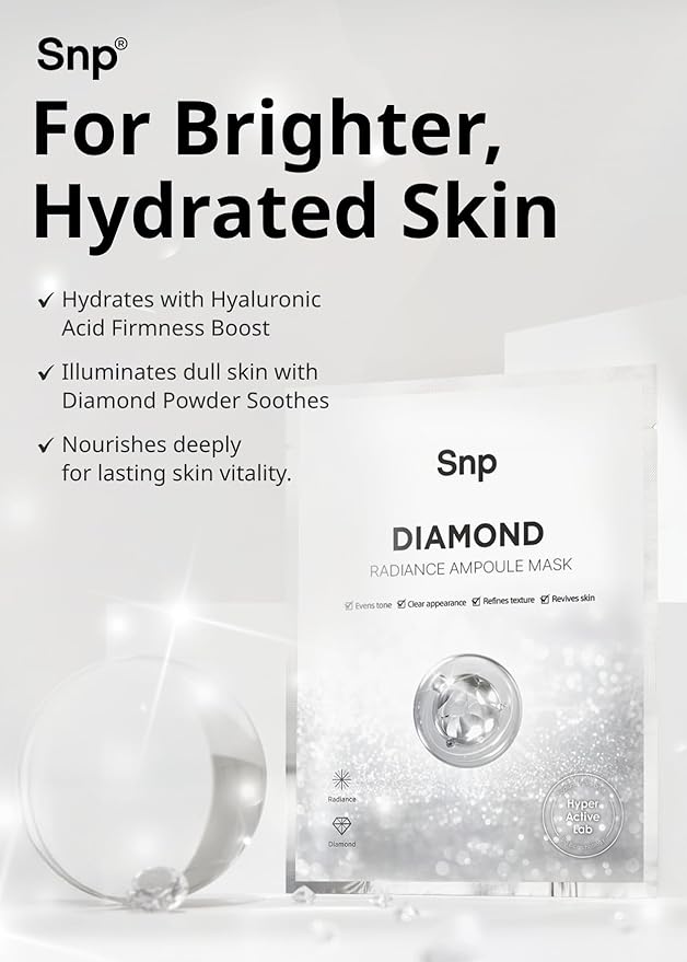 SNP 100% Diamond + 1000mg Hyaluronic Acid Sheet Mask | Tightening, Hydrating, and Nourishing with