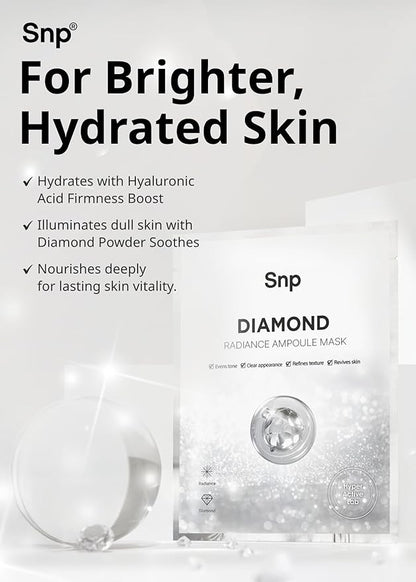 SNP 100% Diamond + 1000mg Hyaluronic Acid Sheet Mask | Tightening, Hydrating, and Nourishing with
