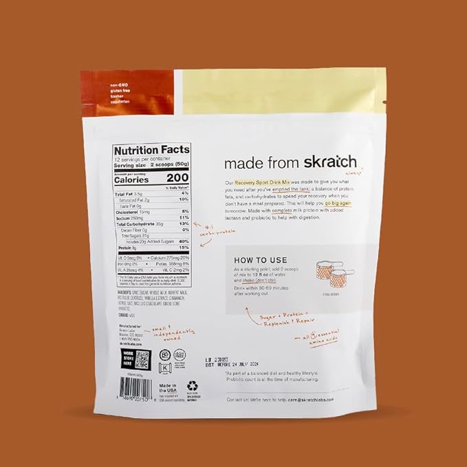 Skratch Labs Post Workout Recovery Drink Mix with Horchata, (21.2 oz, 12 Servings) with Complete