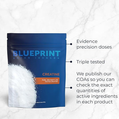 Blueprint Bryan Johnson Creatine Monohydrate Powder – Amino Acid Powder - Suppliment Supports
