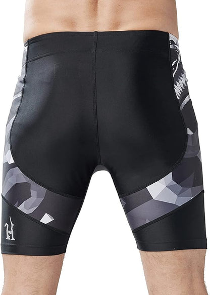HUGE SPORTS Men's Rash Guard Swim Shorts Compression Swimming Jammer Cool Dry Active Swimsuit