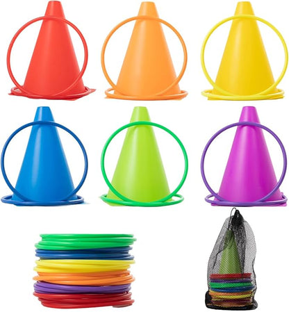 Generic 30 pcs Carnival Games Set Plastic Colorful Cones Ring Toss Combo Set Outdoor Carnival Games