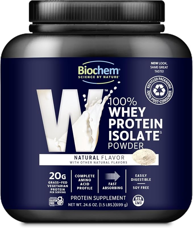 Biochem, Whey Protein Powder, 20g of Protein to Support Muscles and Intense Workouts, Natural, 24.6