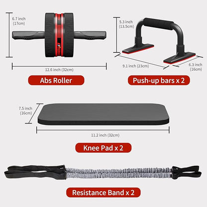 Ab Rollers Wheel Kit, Exercise Wheel Core Strength Training Abdominal Roller Set with Push Up Bars