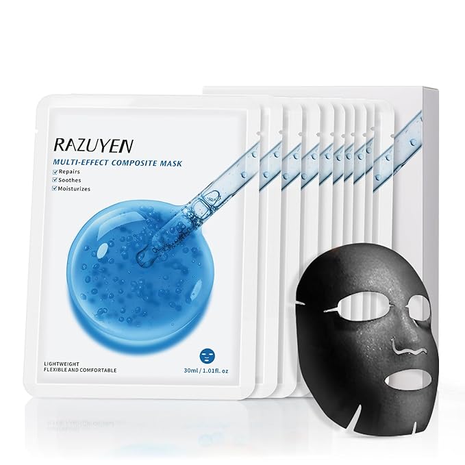 Soothing Face Sheet Mask (10 Sheets), Anti-Aging, Detoxifying & Moisturizing Face Mask for