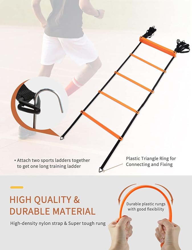 GHB Agility Ladder,Football Training Equipment Set,4 Agility Hurdles, 20 feet12 Rungs Speed