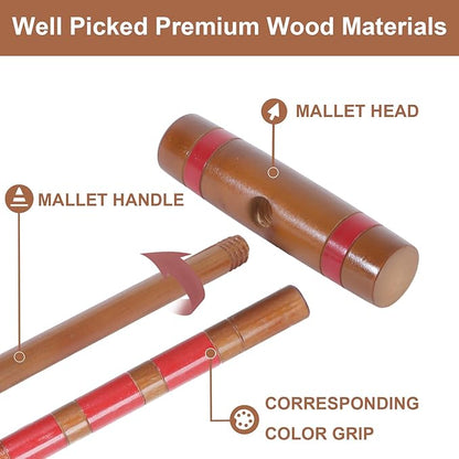 28In Croquet Party Set for 8 Players - Made of Long-Lasting Pine Wood, Family Fun for Backyards