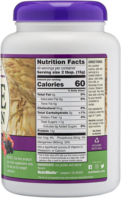 NutriBiotic ??Mixed Berry Rice Protein, 1 Lb 5 Oz (600g) | Low Carb, Keto-Friendly, Vegan, Raw
