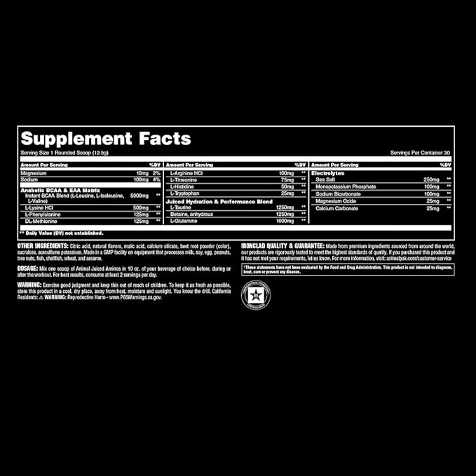 Animal Juiced Amino Acids - BCAA Powder EAA Matrix Plus Hydration with Electrolytes and Sea Salt