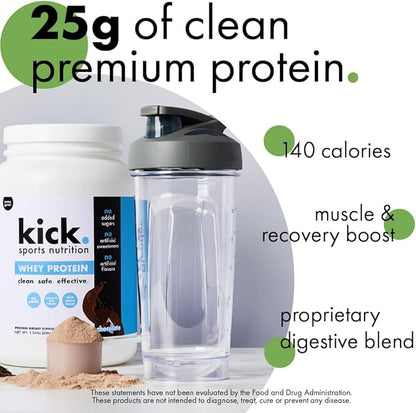 Kick Whey Protein Powder, Chocolate Flavor, 25 G Protein Gluten Free Workout Supplement with Amino