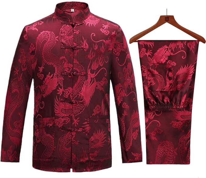 wecotton Tang Suit Men Hanfu Chinese Traditional Clothes Kung Fu Shirt Uniform Long Sleeved Coat