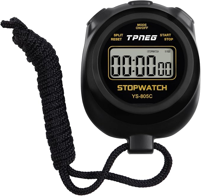 Simple Stopwatch Timer - Easy to Use, Set Up, Read, and Carry - Large Display - On/Off, AAA Battery